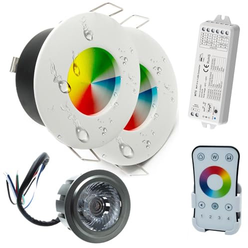 Planetitaly KIT faretto SMART WiFi cromoterapia IP65 box doccia LED 6W RGB lampada multicolore 24V centralina controllo vocale alimentatore RGBW 3000K luce calda (Bianco, KIT 2 pz)