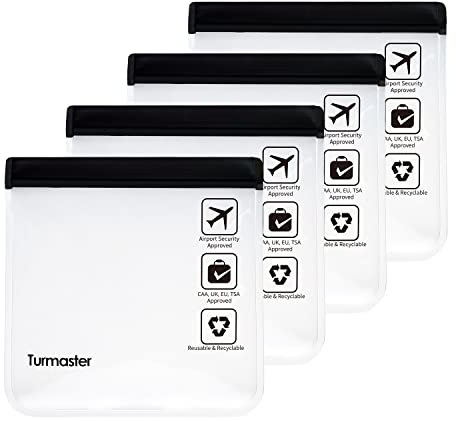4 Packen Flughafen zugelassener durchsichtiger Kulturbeutel, auslaufsichere Flughafensicherheit zugelassene Flüssigkeitsbeutel 20 x 20cm, wasserdichte Reisekulturbeutel, Schwarz
