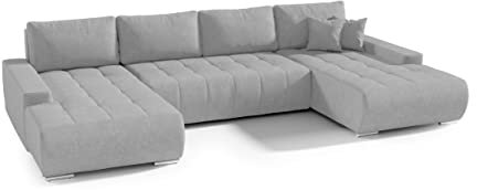 FEDVE Ecksofa mit Schlaffunktion Hellgrau - Dhaka – Praktisches Schlafsofa mit Bettkasten – Gemütlich Rückenkissen Sofa mit Bettfunktion – Sofa U Form zum Salon für Viele Jahr