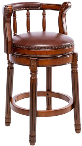 AULIFE Barhocker aus Leder mit Rindsleder, Sitzhöhe 66 cm, Drehstuhl für Zuhause, Küche, Theke, Mordener Stuhl, Esszimmer, Restaurant, Arbeitszimmer und Kneipe, 1 Stück