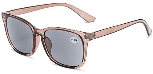 Lanomi Mode Getönte Lesebrille mit Sonnenschutz Damen Herren Sonnen Sehhilfe Lesehilfe Kunststoff Rechteckige Rahmen Sonnenbrille mit Sehstärke Dunkelbraun Rahmen Grau Linsen 1.5