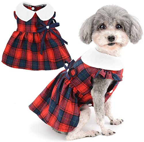 Zunea Plaid Hundekleider für kleine Hunde Mädchen Sommer Prinzessin Kleid mit Schleife Niedlich Welpe Kleidung Rüschen Ärmelloser Rock Weich Weibliche Haustier Kleid Chihuahua Hundebekleidung Rot XS