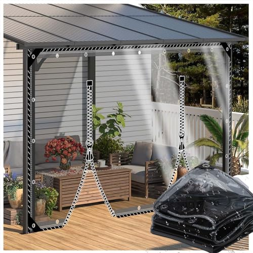 ZHJSHOU Abdeckplane Schwarz 0,35mm 2mx2m Wasserdicht mit Ösen | PVC, Regenschutz, mit Reißverschluss, für Terrasse, Pavillon, Garten, Außenbereich