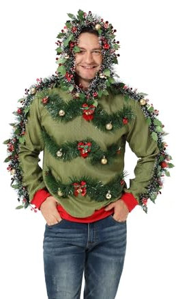 U LOOK UGLY TODAY Hässlicher Weihnachtspullover Herren Unisex Lustig Kapuzenpullover Strickjacke Weihnachten Ugly Christmas Sweater Chunky Gestrickter Festlicher Pullover für Party