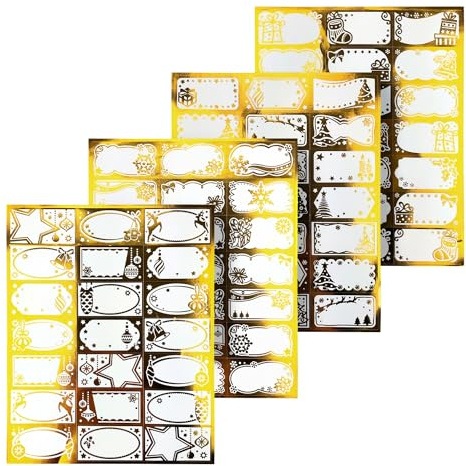 Netuno 84 Stück Weihnachtsaufkleber Gold Weiß selbstklebend Geschenkaufkleber Geschenketiketten Weihnachtssticker zum Beschriften Namensaufkleber Sticker für Geschenke Karten