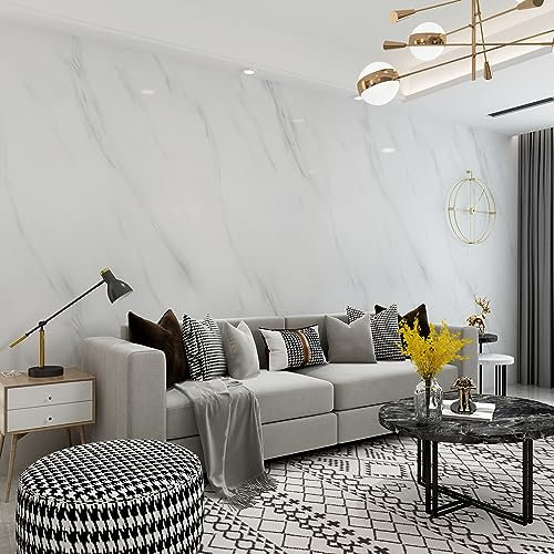 JSEVEM 60CM×9M Big Wide Thick White Grey Marble Wallpaper Peel and Stick Waterproof White Gray Marble Contact Paper for Worktop Vinyl Glossy Granite Wall Sticker for Bedroom Bathroom Living Room