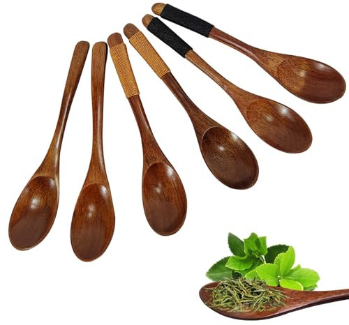Small Wooden Spoon, 6 Pcs Natural Wooden Spoons Handmade Wooden Teaspoons Wooden Kids Spoons Eco-Friendly Tableware for Tea Coffee Honey Sugar Condiment(6 Pcs)