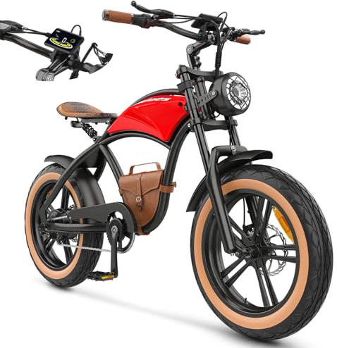 Hidoes B10 Ebikes for Adults,13Ah Battery 70Km Range,Fat Tire Electric Bike for Adults Up to 25Km/h, 60N·M Motor Electric Bicycle Retro E Bike,with Leather Bags,20 All-Terrain Tires