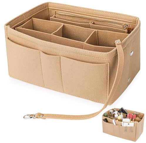 Fuutilake Handtaschen Organizer, Filz Taschenorganizer mit Mehrere Fächer, Shopper Innentasche Langlebig Taschenorganizer Shopper mit Reißverschluss für Handtaschen 30 * 17 * 16 cm