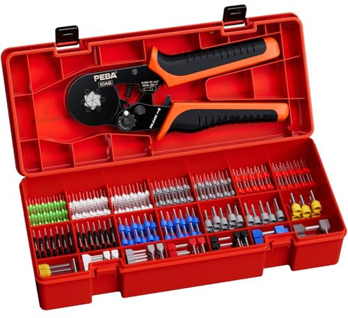 PEBA Kit de Crimpadora Terminales Electricos, Terminales Alicates 0.08-10.00 mm² con 21 clases de Punteras Electricas, Engarzadora de Crimpado Alicates - Hexagonal Crimpadora Terminales