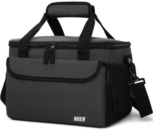 MIER kühltasche für Herren Lunchtasche Weiche Lunchbox mit Schulterriemen für Erwachsene Arbeit Auto Strand Picknick Reisen, Grau-15L