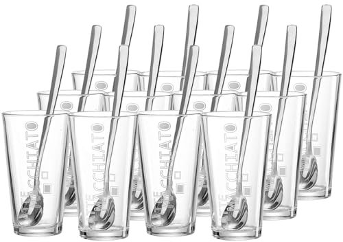 Ritzenhoff & Breker Latte Macchiato Gläser Lena mit Löffel, 24-teilig, 350 ml, Kaffeegläser für 12 Personen