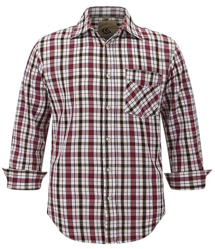 Dctop Chemise à carreaux pour homme - Manches longues - En coton - Pour la fête de la bière - Pour les loisirs, rouge, noir, blanc, 3XL