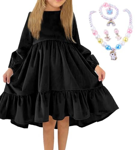 Girls Dress Girls Vintage Velvet Long Sleeve Dresses Children's Christmas Dress Kid Princess Dresses Gift for Birthday Party Black
