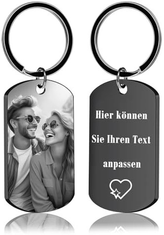 BEXOA Schlüsselanhänger Personalisiert mit Foto - Edelstahl Gravur Personalisierte Schlüsselanhänger Geschenke für Herren (Schwarz-Graustufen Foto)
