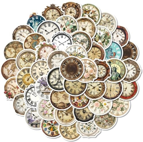 Scrapbooking Aufkleber 50 Stück Vintage Scrapbooking Uhr Aufkleber Klebeaufkleber für Laptop Scrapbooking Flasche Tagebuch Skate Telefon