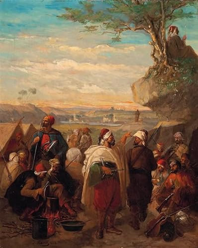 GKAZGQPR Berühmte Gemälde Gemälde Fotodruck Drucken Ölgemälde Das osmanische lager in der abenddämmerung von julius gaspard starck Bilder Deko Kunstwerk für Wohnzimmerdekoration 60x90cm