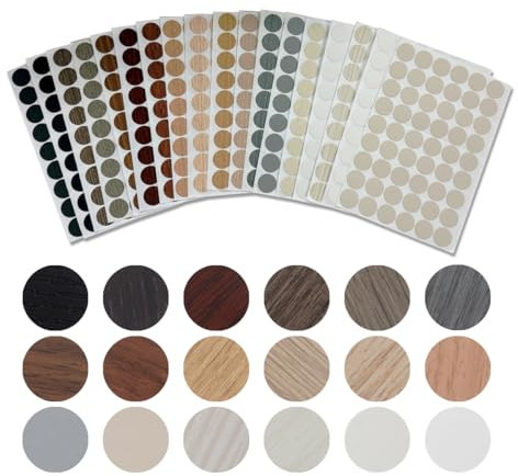 WWYSSZ 972 Pièces/18 Couleurs Cache Vis Auto Adhésif, Ø 21mm Couvre Vis Imperméable en PVC, Cache Vis Autocollant Bois, Texture du Bois Cache de Trou de Vis, pour Meuble Placard Armoire Table Chaise