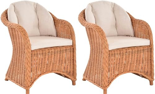 Krines Home 2er Set Rattan Wintergartensessel Orlando Lese Rattansessel Lounge Sessel geschwungen (Terracotta)