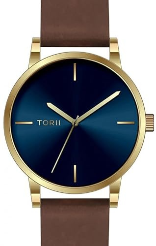 TORII Herrenuhr Blau Edelstahl - rund Quarz G41CL.N4 Lederarmband Strichindizes wasserdicht 50 m