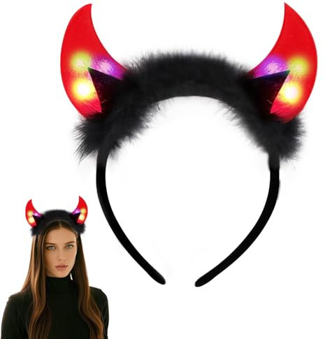 yumcute Halloween Teufelshörner LED, Teufel Hörner Leuchtend Haarschmuck Haarreifen Karneval Accessoire für Kinder Damen Herren, für Karneval Masquerade Party Foto Requisiten