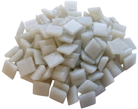 Zimasi 900g Glasmosaiksteine – 1x1 cm, ca. 1350 Stück – Premiumqualität für DIY-Projekte, Basteln, Mosaikdekorationen – Verlegefläche ca. 36 x 36 cm – Innen- und Außenbereich (Hellgrau)