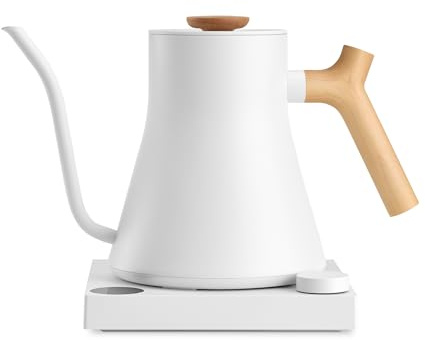 Fellow Stagg EKG Pro Electric Gooseneck Kettle - Pour-Over Coffee and Tea, Quick Heating, Precise Temperature Control, Scheduling, Built-in Brew Timer, Matte White with Maple Wood Handle, 0.9 Liter