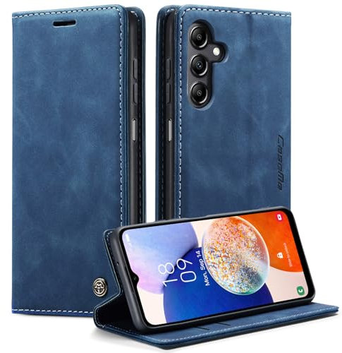Monweicz Coque pour Samsung Galaxy A14 Clapet Case en Cuir Pochette Protection Portefeuille Rabat Etui Premium Housse Porte Carte Magnétique Étui pour Samsung Galaxy A14, Bleu