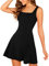 GORGLITTER Women's Sleeveless Zipper A Line Flared Mini Dress Square Neck Plain Skater Tank Short Dress Plain Black Large