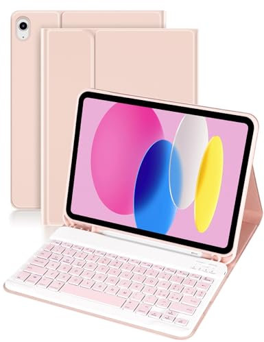 Nsyee Custodia con Tastiera per iPad 11a Generazione (A16) 11 pollici 2025, 10a Generazione 10,9 pollici 2022, Tastiera Bluetooth Staccabile, Layout Italiano,con Slot per Penna, Rosa