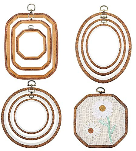 Swiixxer 9-Teiliger Stickrahmen Imitierter Holzrahmen, Kreis, Oval, Achteckig, für NäHen und AufhäNgen Von Ornamenten für Kunsthandwerk