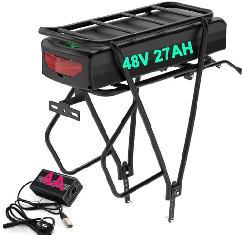 48V Ebike Batterie avec Porte-Bagages 27AH étui étanche Lithium-ION Battery vélo électrique pour kit de Conversion 48V 250W-1500W