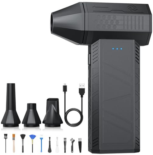 SALCAR Tragbares elektrisches Staubgebläse mit 110000 U/min – 3-stufiger Mini Air Duster mit stufenloser Regelung & Turbotaste – Wiederaufladbar, starke Druckluft für PC, Auto, Innen- & Außeneinsatz