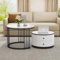 LANTRO JS Couchtisch Rund 2er Set, Satztisch, Moderner, 2 Schubladen,Beistelltisch mit Marmoroptik für Wohnzimmer, Schlafzimmer,Balkon,Schwarz und Weißrahmen