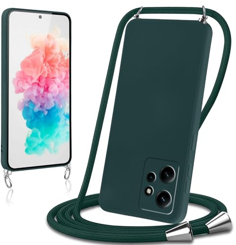 Knrlqim Coque avec Cordon pour Xiaomi Redmi Note 12 4G Collier Lanière Silicone Liquide Bumper Housse Réglable Téléphone Étui Portable Lanyard Case Cover Protection,Vert