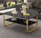 GOLDFAN Table Basse Marbre à 2 Niveaux Rectangulaire, Table Centrale de Salon en Bois avec Rangement Moderne et Pieds Doré Le Salon Chambre Bureau, 100 x 60 cm (Noire)