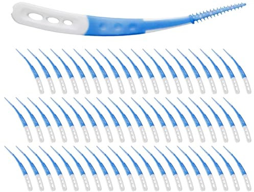 tiyiyok 60 Stück Interdentalbürsten, Silikon Zahnzwischenraumbürsten Dentalbürsten mit Box, Gebogene Form Gummi Zahnsticks, für Zahnreinigung Zwischenräume (Blau)