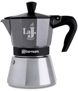 Aeternum, LaJ Espresso Induction, Caffettiera 3 Tazze, Adatta all'Induzione, Alluminio e Acciaio Inox, Grigio e Nero