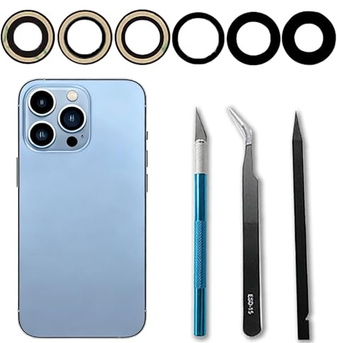 3 Stück Kamera‑Ersatzglas für iPhone 13 Pro, inkl. Reparatur‑Werkzeug‑Set | Passgenaues Kamera‑Ersatzglas für iPhone 13 Pro, für den Austausch beschädigter Linsen, inklusive Reparaturwerkzeugen.