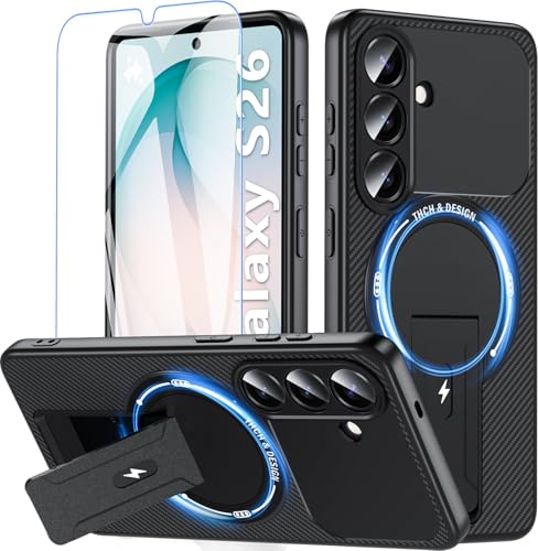 BESINPO für Samsung Galaxy S26 Hülle mit Ständer, Magnetische S26 Handyhülle für Magsafe, Handy Hülle S26 mit Schutzfolie, Stoßfeste S26 Schutzhülle Case, Schwarz