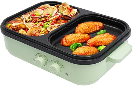 DAHAD Elektrischer Hot Pot und Tischgrill 2 in 1 Kochtopf, 1300W Dual Use Elektrisch Korean Barbeque mit 2 unabhängiger Temperaturregelung für 1-3 Personen Für Haushalten, Familienfeiern
