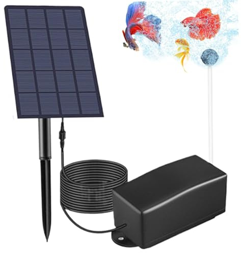Temeemeg Aérateur Solaire de Bassin 6 V 2 W 2 Pierres à Bulles d'air IP64 étanche Pompe Solaire de Bassin avec câble Connexion 118 Pouces aérateur Pompe à air extérieur pour Maison Aquarium extérieur