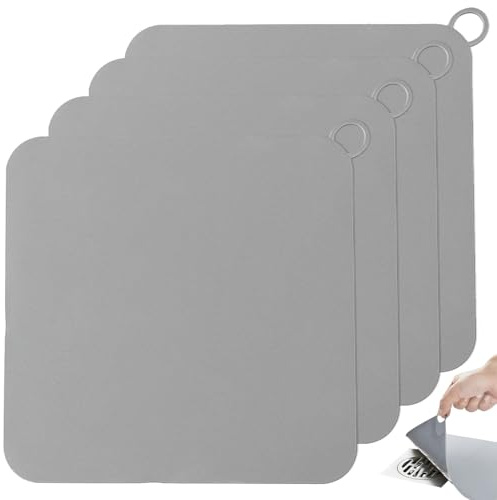 LgCiXli Lot de 4 couvercles de vidange en silicone - Siphon anti-odeurs très efficace pour douche et baignoire - Tapis anti-odeur - Contre les parasites et les cheveux - Carré 15 x 15 cm - Gris