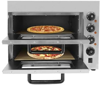 Doppeldecker Pizzaofen 3000W 2 Etagen, 50-350°C Temperaturregelbar, 20L Pro Ebene, Timer 1-60 Min, Für Neapolitanische Pizza, Edelstahl, Silber