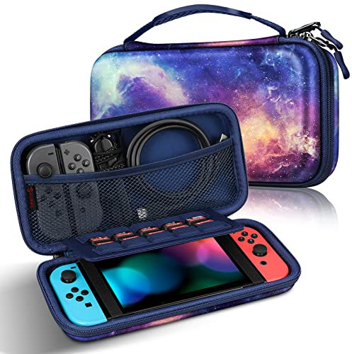 FINTIE Tasche für Nintendo Switch/Switch OLED Modell - Tragetasche Aufbewahrungstasche Hülle Case mit 10 Spielkartenhaltern und Haltegurt für Nintendo Switch Konsole und Zubehör, Die Galaxie