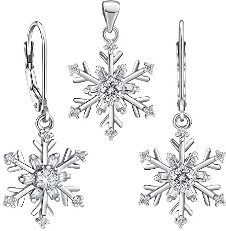 SILVEGO Damen Schmuck-Set aus 925 Sterling Silber Schneeflocke Ohrringe und Anhänger