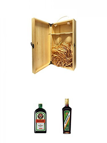 1a Whisky Holzbox für 2 Flaschen mit Hakenverschluss + Jägermeister aus Deutschland 0,7 Liter + Kümmerling aus Deutschland 0,5 Liter