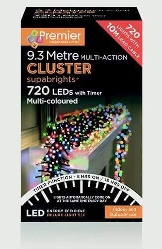 Premier Decorations - 720 Multi Action Cluster LED Lights with Timer - Multi-Colour
