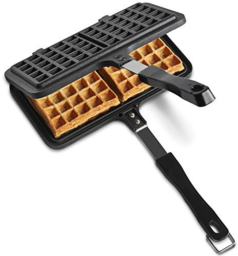 VonShef Stove Top Waffle Iron, Dual Head Die-Cast Aluminium Waffle Maker, Non-Stick Waffle Mould with Stay Cool Handle & Leak Free Closing Latch