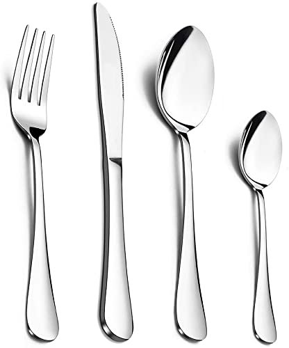 HaWare 24 Piece Cutlery Set, Stainless Steel Flatware Silverware with Knife Spoon Fork, Service for 6, Mirror Polish & Dishwasher Safe - (Basics Design)